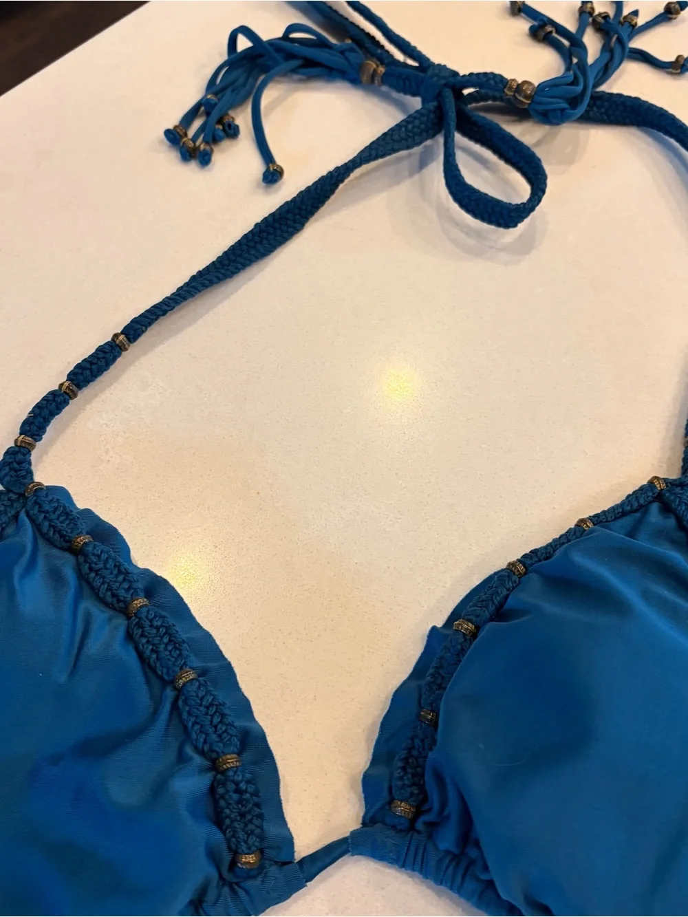 Vix Paula Hermanny Side- Tie Triangle Bikini Set in Deep Aqua, Size L